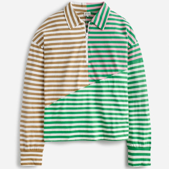 KULE Tops - KULE The Beck Striped Pullover Quarter Zip Top Size Medium NWT Green Beige Blush